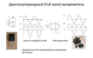 Варианты схем двухполупериодных выпрямителей